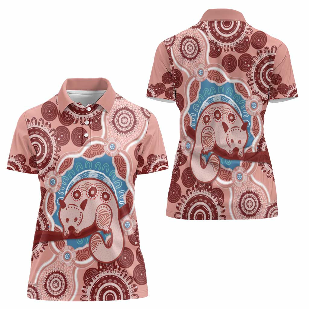 Blush Pink Australia Possum Women Polo Shirt Indigenous Art