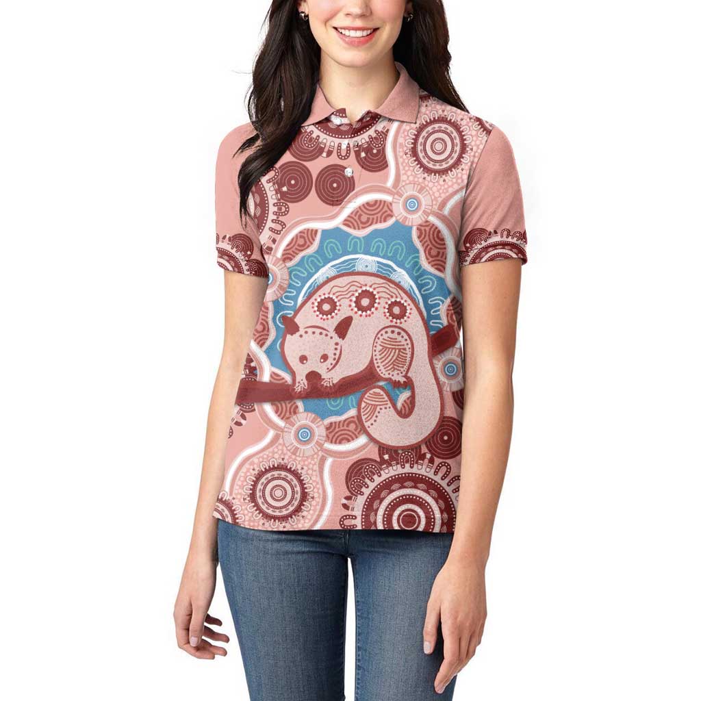 Blush Pink Australia Possum Women Polo Shirt Indigenous Art