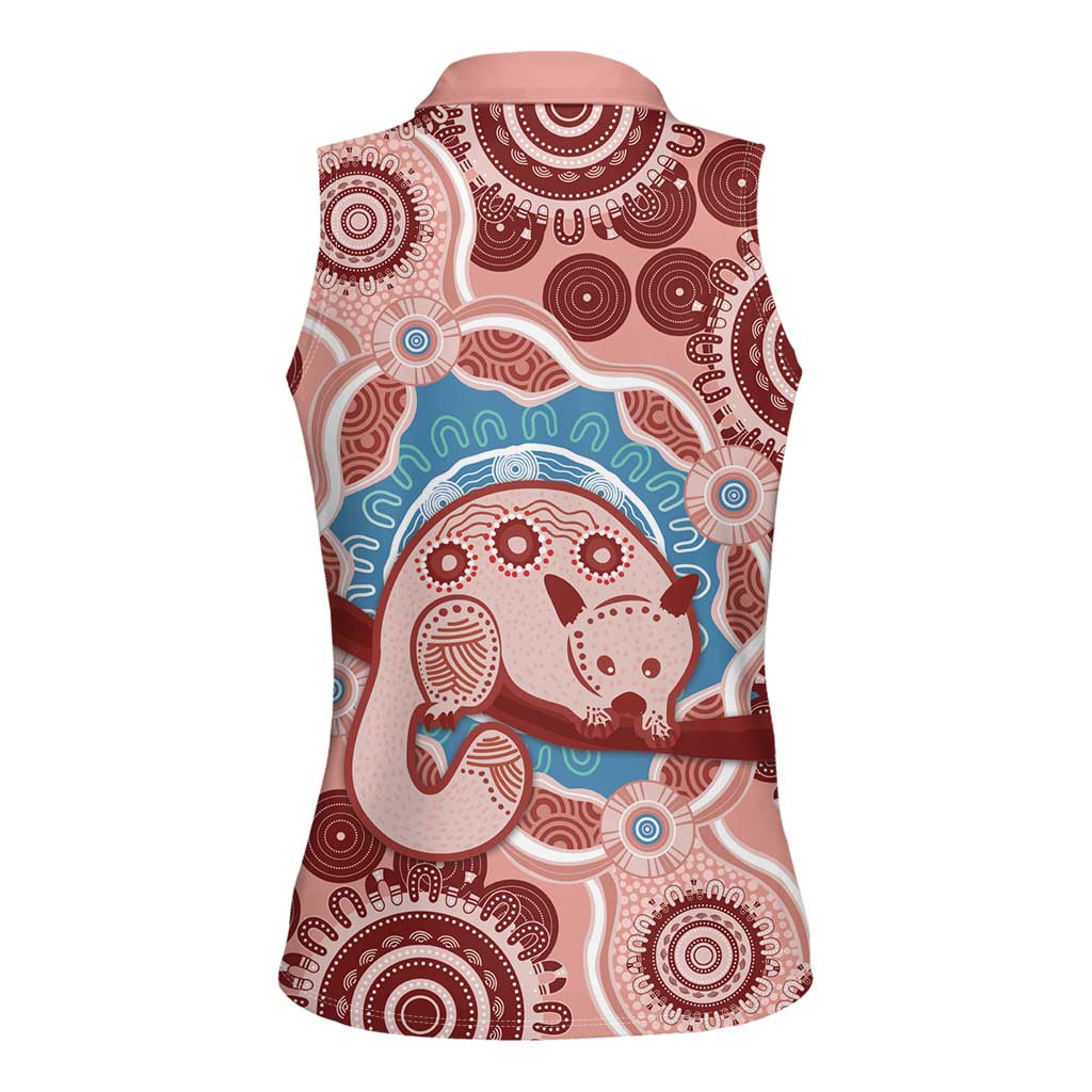 Blush Pink Australia Possum Women Sleeveless Polo Shirt Indigenous Art