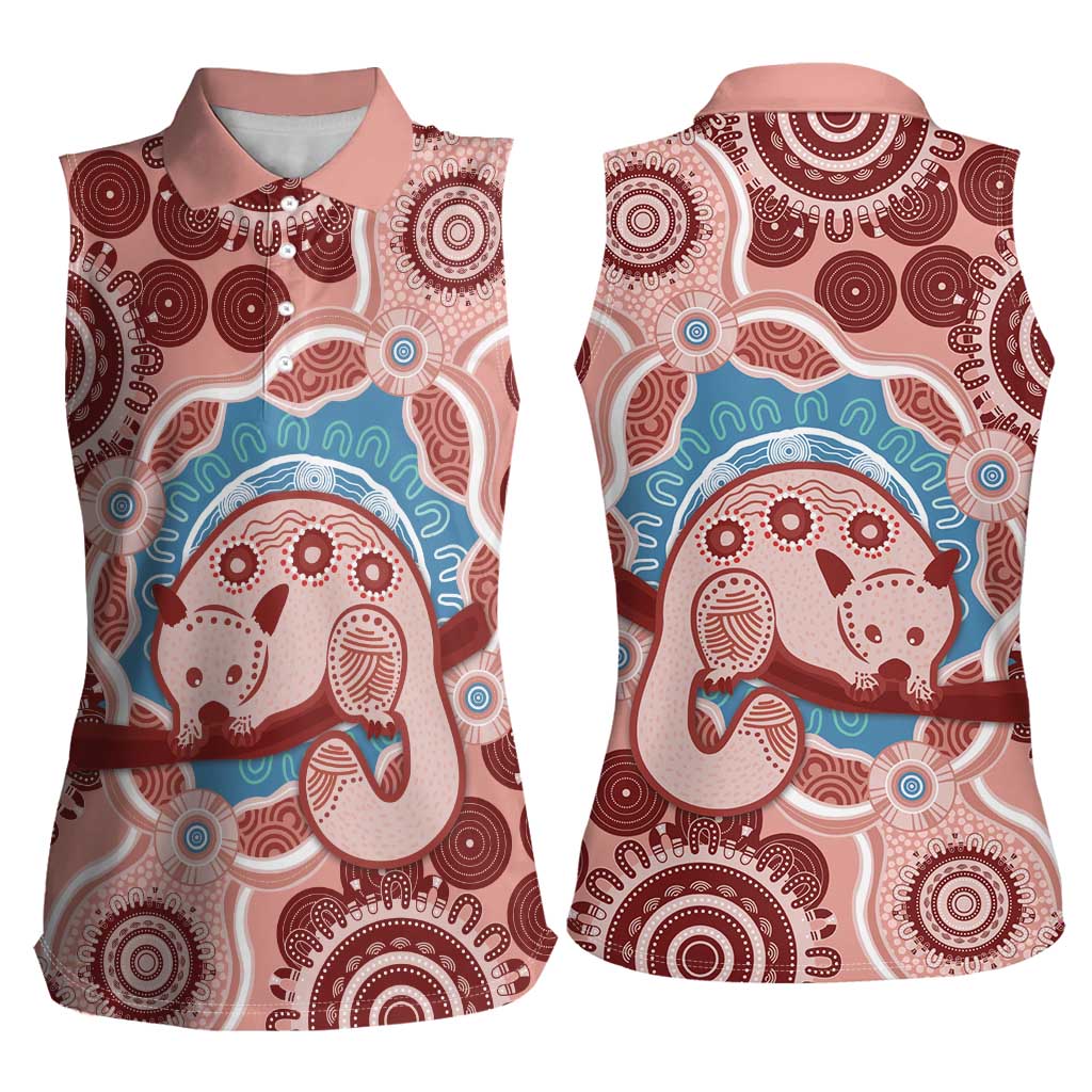 Blush Pink Australia Possum Women Sleeveless Polo Shirt Indigenous Art