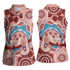 Blush Pink Australia Possum Women Sleeveless Polo Shirt Indigenous Art