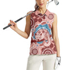 Blush Pink Australia Possum Women Sleeveless Polo Shirt Indigenous Art