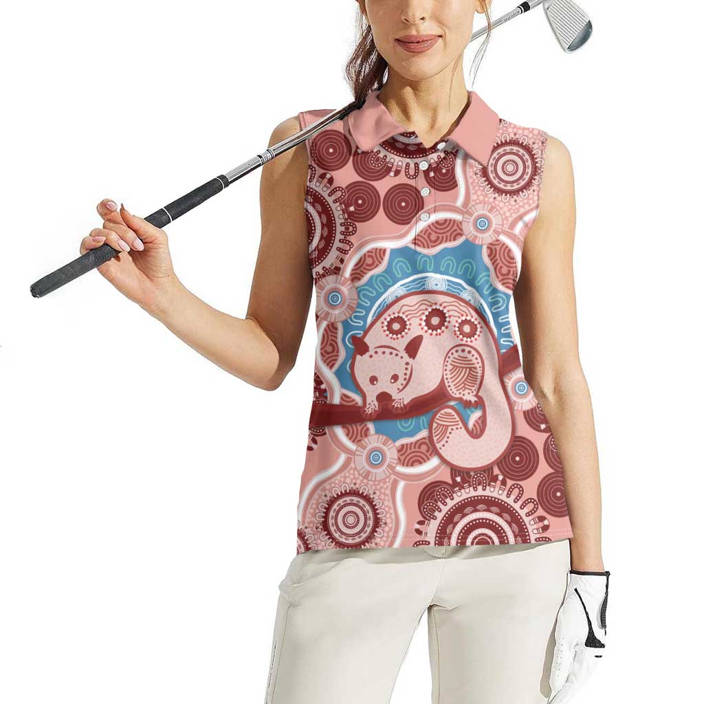 Blush Pink Australia Possum Women Sleeveless Polo Shirt Indigenous Art