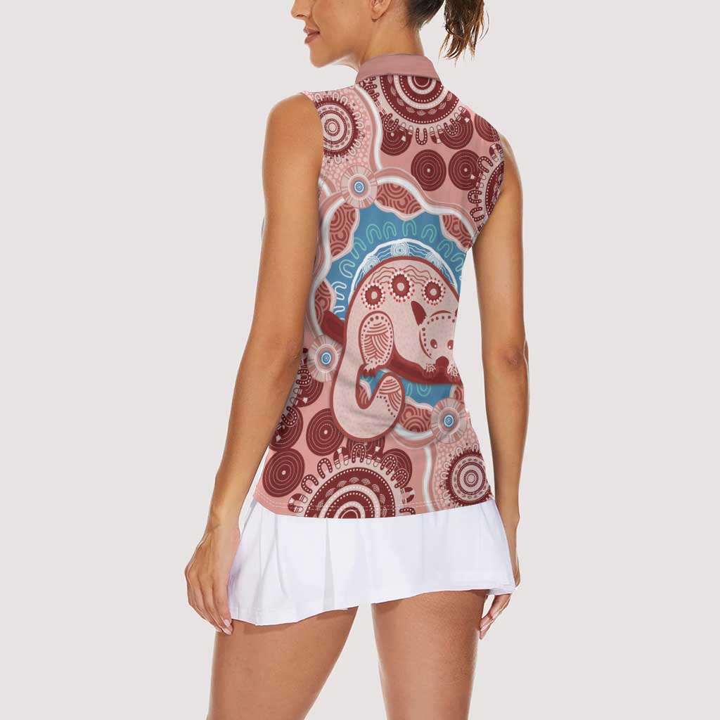 Blush Pink Australia Possum Women Sleeveless Polo Shirt Indigenous Art