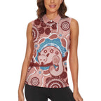 Blush Pink Australia Possum Women Sleeveless Polo Shirt Indigenous Art