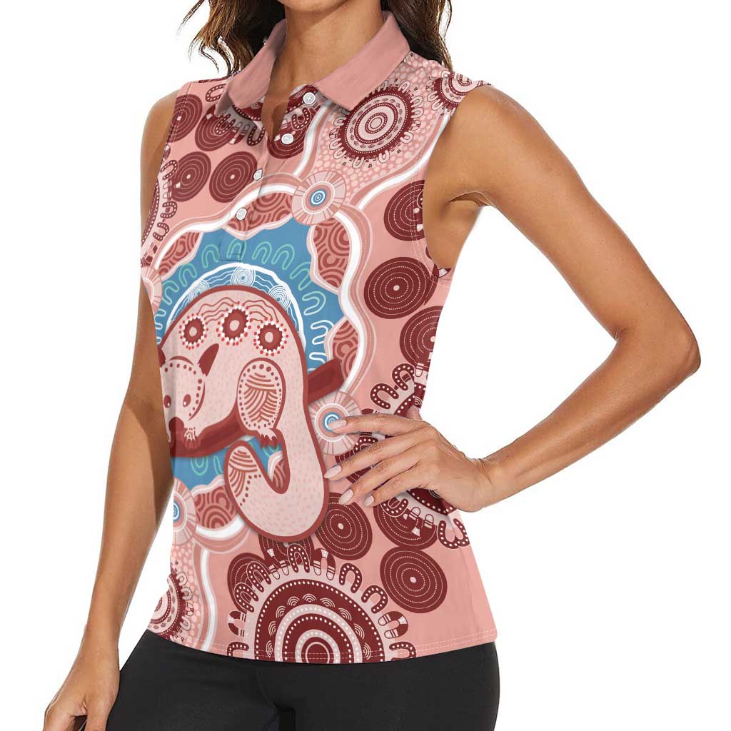 Blush Pink Australia Possum Women Sleeveless Polo Shirt Indigenous Art
