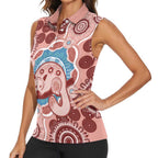 Blush Pink Australia Possum Women Sleeveless Polo Shirt Indigenous Art