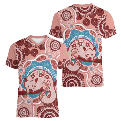 Blush Pink Australia Possum Women V-Neck T-Shirt Indigenous Art