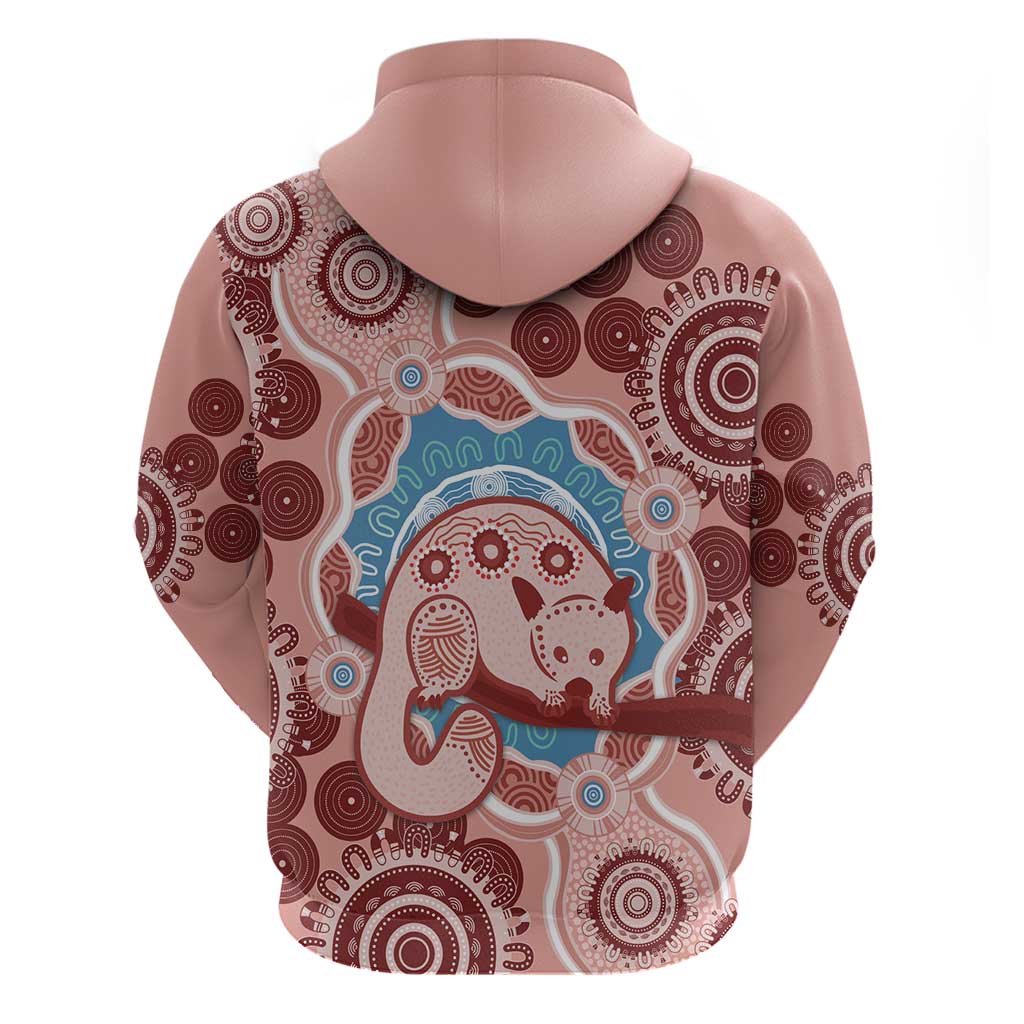 Blush Pink Australia Possum Zip Hoodie Indigenous Art