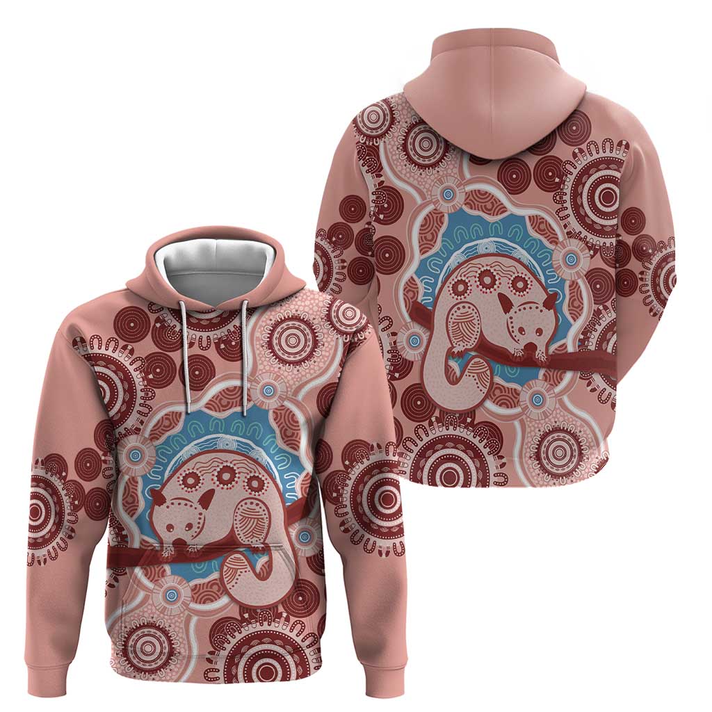 Blush Pink Australia Possum Zip Hoodie Indigenous Art