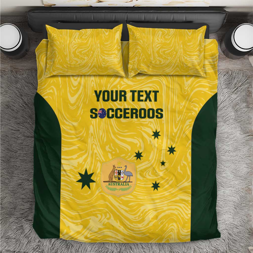 Custom Australia Socceroos Bedding Set Go Aussie Marble Pattern Sporty Style