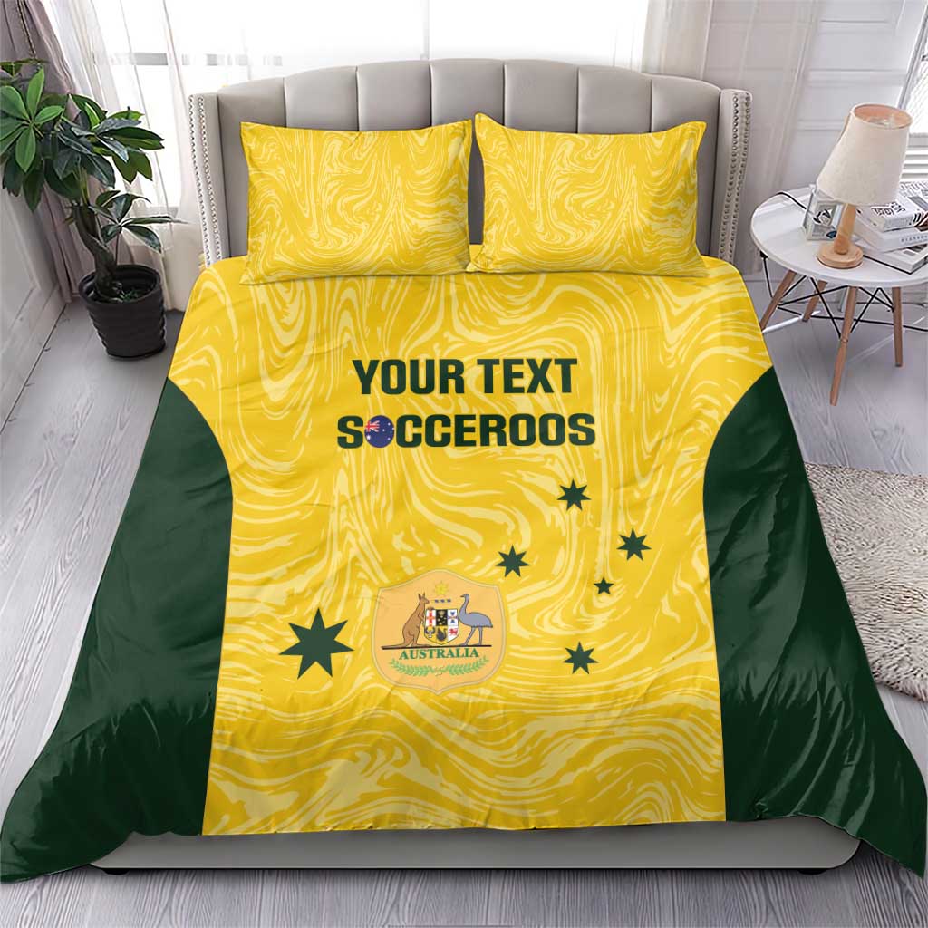 Custom Australia Socceroos Bedding Set Go Aussie Marble Pattern Sporty Style