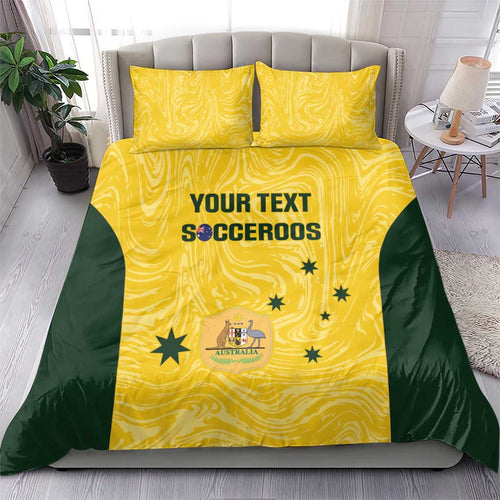 Custom Australia Socceroos Bedding Set Go Aussie Marble Pattern Sporty Style