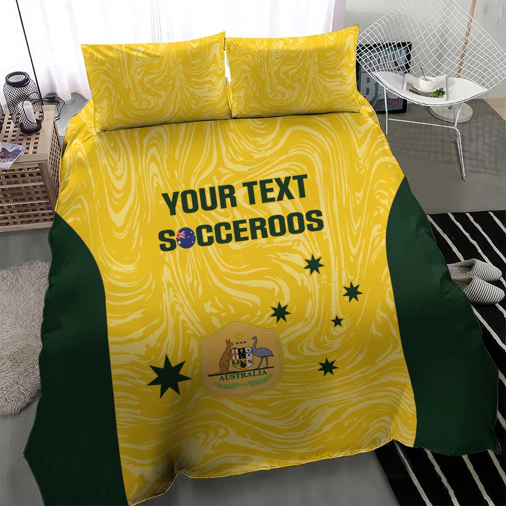 Custom Australia Socceroos Bedding Set Go Aussie Marble Pattern Sporty Style