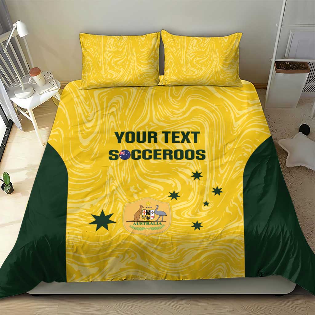 Custom Australia Socceroos Bedding Set Go Aussie Marble Pattern Sporty Style