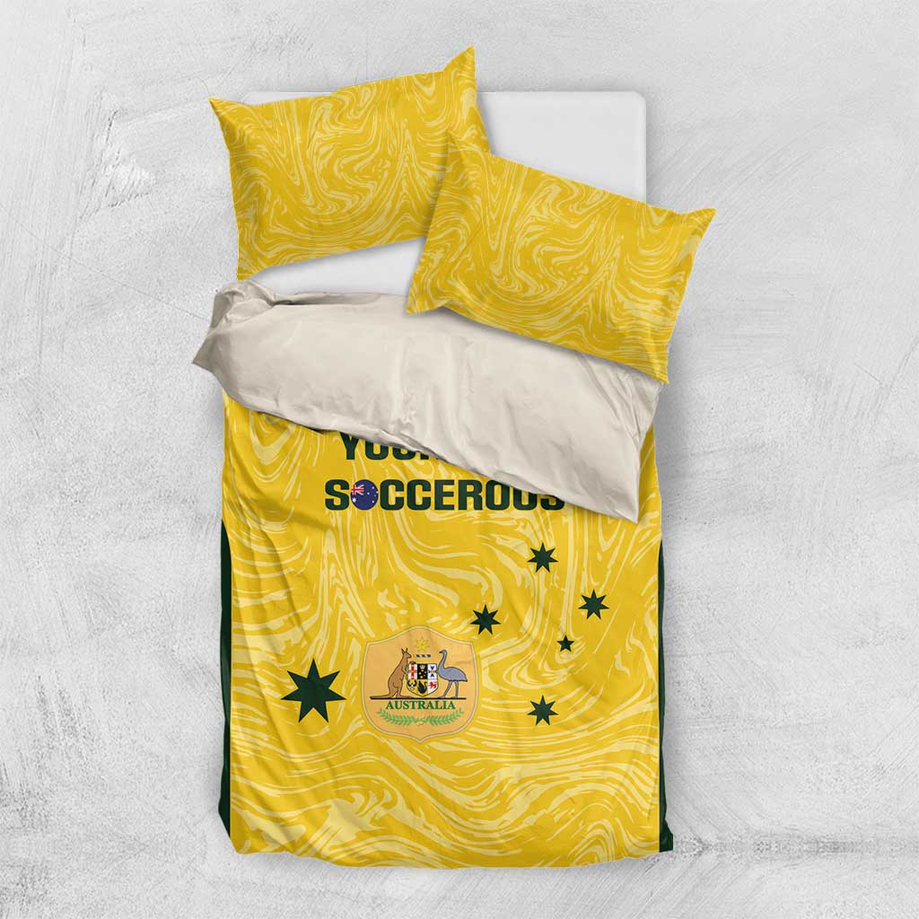 Custom Australia Socceroos Bedding Set Go Aussie Marble Pattern Sporty Style