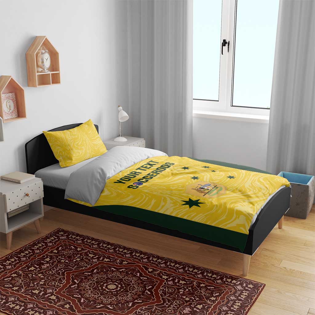 Custom Australia Socceroos Bedding Set Go Aussie Marble Pattern Sporty Style