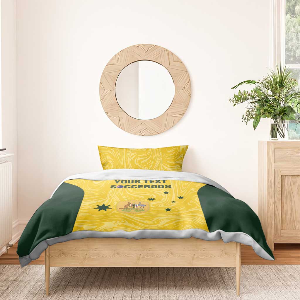 Custom Australia Socceroos Bedding Set Go Aussie Marble Pattern Sporty Style