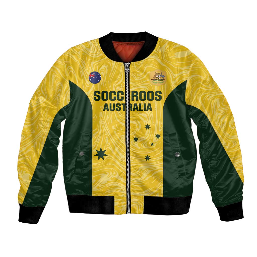 Custom Australia Socceroos Bomber Jacket Go Aussie Marble Pattern Sporty Style