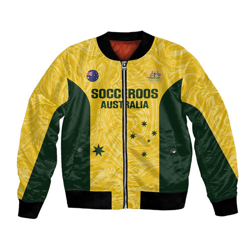Custom Australia Socceroos Bomber Jacket Go Aussie Marble Pattern Sporty Style