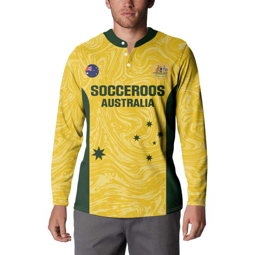 Custom Australia Socceroos Button Sweatshirt Go Aussie Marble Pattern Sporty Style