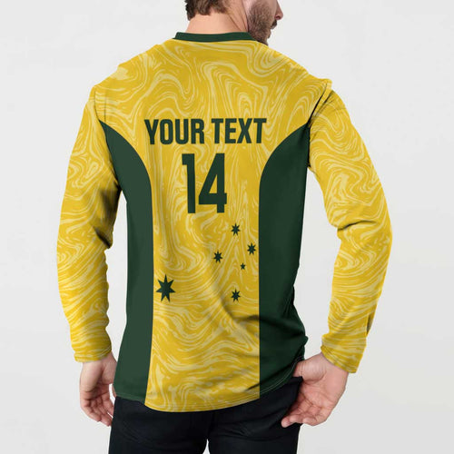 Custom Australia Socceroos Button Sweatshirt Go Aussie Marble Pattern Sporty Style