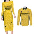 Custom Australia Socceroos Couples Matching Long Sleeve Bodycon Dress and Long Sleeve Button Shirt Go Aussie Marble Pattern Sporty Style