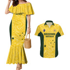 Custom Australia Socceroos Couples Matching Mermaid Dress and Hawaiian Shirt Go Aussie Marble Pattern Sporty Style