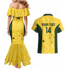 Custom Australia Socceroos Couples Matching Mermaid Dress and Hawaiian Shirt Go Aussie Marble Pattern Sporty Style