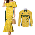 Custom Australia Socceroos Couples Matching Mermaid Dress and Long Sleeve Button Shirt Go Aussie Marble Pattern Sporty Style