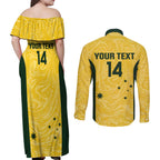 Custom Australia Socceroos Couples Matching Off Shoulder Maxi Dress and Long Sleeve Button Shirt Go Aussie Marble Pattern Sporty Style