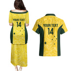 Custom Australia Socceroos Couples Matching Puletasi and Hawaiian Shirt Go Aussie Marble Pattern Sporty Style