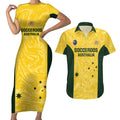 Custom Australia Socceroos Couples Matching Short Sleeve Bodycon Dress and Hawaiian Shirt Go Aussie Marble Pattern Sporty Style