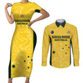 Custom Australia Socceroos Couples Matching Short Sleeve Bodycon Dress and Long Sleeve Button Shirt Go Aussie Marble Pattern Sporty Style