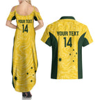 Custom Australia Socceroos Couples Matching Summer Maxi Dress and Hawaiian Shirt Go Aussie Marble Pattern Sporty Style
