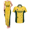 Custom Australia Socceroos Couples Matching Tank Maxi Dress and Hawaiian Shirt Go Aussie Marble Pattern Sporty Style