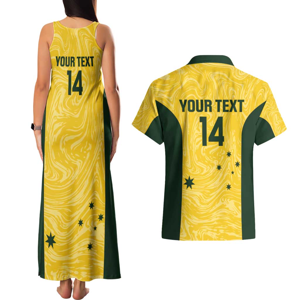 Custom Australia Socceroos Couples Matching Tank Maxi Dress and Hawaiian Shirt Go Aussie Marble Pattern Sporty Style