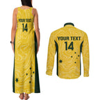 Custom Australia Socceroos Couples Matching Tank Maxi Dress and Long Sleeve Button Shirt Go Aussie Marble Pattern Sporty Style