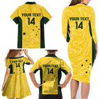 Custom Australia Socceroos Family Matching Long Sleeve Bodycon Dress and Hawaiian Shirt Go Aussie Marble Pattern Sporty Style