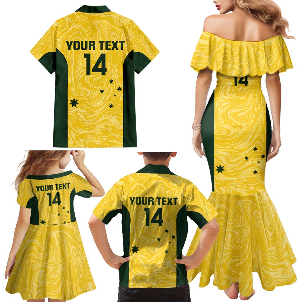 Custom Australia Socceroos Family Matching Mermaid Dress and Hawaiian Shirt Go Aussie Marble Pattern Sporty Style
