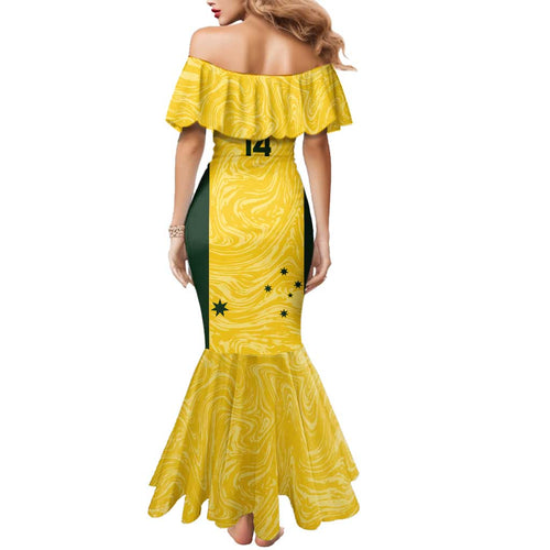 Custom Australia Socceroos Family Matching Mermaid Dress and Hawaiian Shirt Go Aussie Marble Pattern Sporty Style