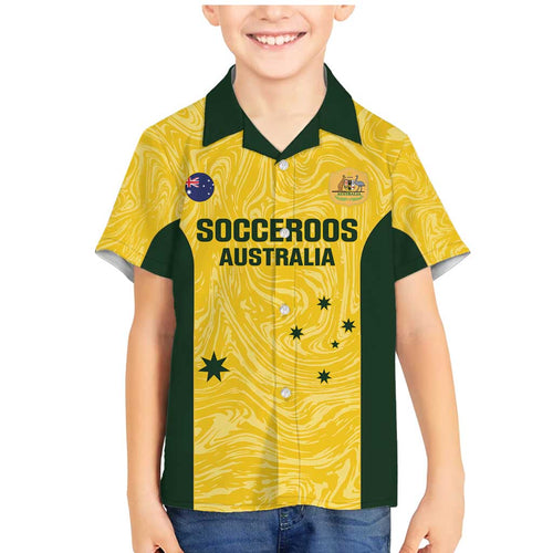 Custom Australia Socceroos Family Matching Mermaid Dress and Hawaiian Shirt Go Aussie Marble Pattern Sporty Style