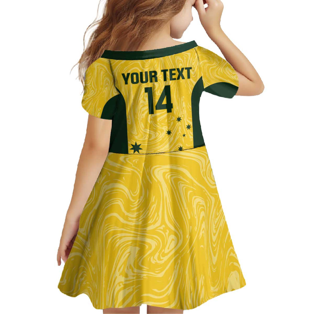 Custom Australia Socceroos Family Matching Off The Shoulder Long Sleeve Dress and Hawaiian Shirt Go Aussie Marble Pattern Sporty Style