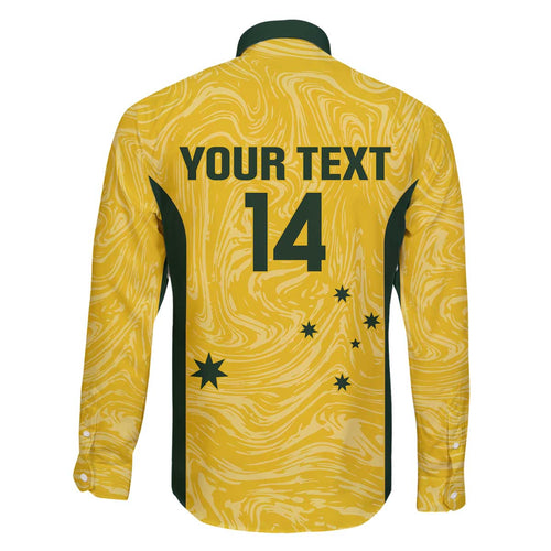 Custom Australia Socceroos Family Matching Off The Shoulder Long Sleeve Dress and Hawaiian Shirt Go Aussie Marble Pattern Sporty Style