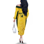 Custom Australia Socceroos Family Matching Off The Shoulder Long Sleeve Dress and Hawaiian Shirt Go Aussie Marble Pattern Sporty Style