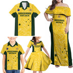Custom Australia Socceroos Family Matching Off Shoulder Maxi Dress and Hawaiian Shirt Go Aussie Marble Pattern Sporty Style