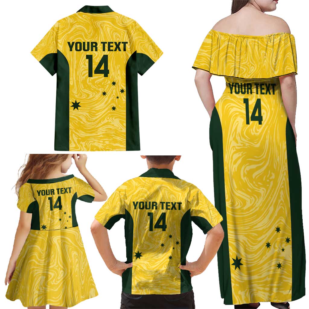 Custom Australia Socceroos Family Matching Off Shoulder Maxi Dress and Hawaiian Shirt Go Aussie Marble Pattern Sporty Style