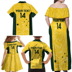 Custom Australia Socceroos Family Matching Off Shoulder Maxi Dress and Hawaiian Shirt Go Aussie Marble Pattern Sporty Style