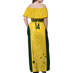 Custom Australia Socceroos Family Matching Off Shoulder Maxi Dress and Hawaiian Shirt Go Aussie Marble Pattern Sporty Style