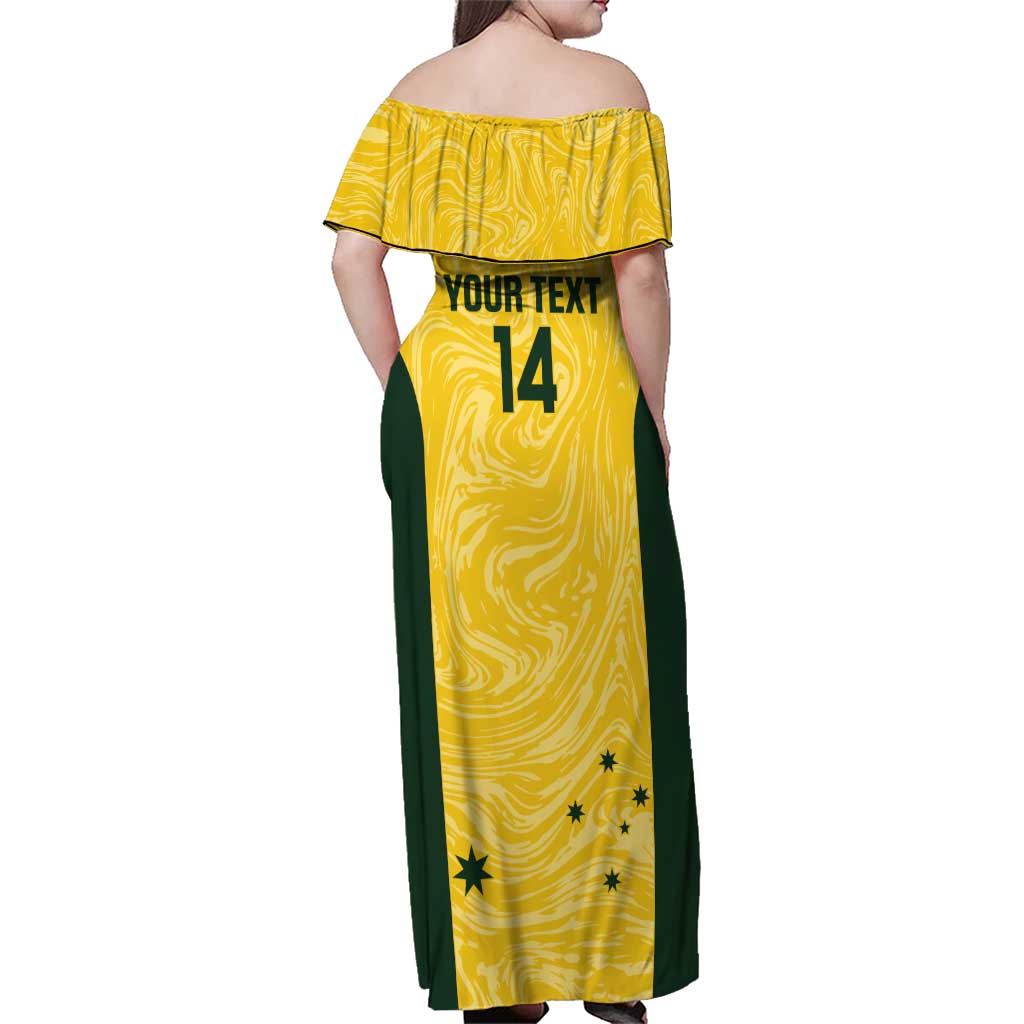 Custom Australia Socceroos Family Matching Off Shoulder Maxi Dress and Hawaiian Shirt Go Aussie Marble Pattern Sporty Style